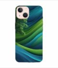 Apple Iphone 13 Back Case Covers Blue Green Abstract Background With Pattern Waves Tree