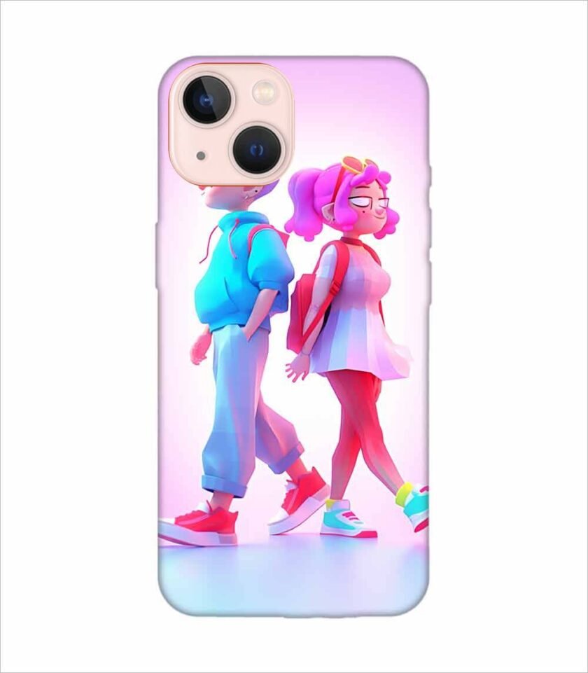Apple Iphone 13 Back Case Covers Cartoon Characters Walking Pink Background With Blue Background Generative Ai