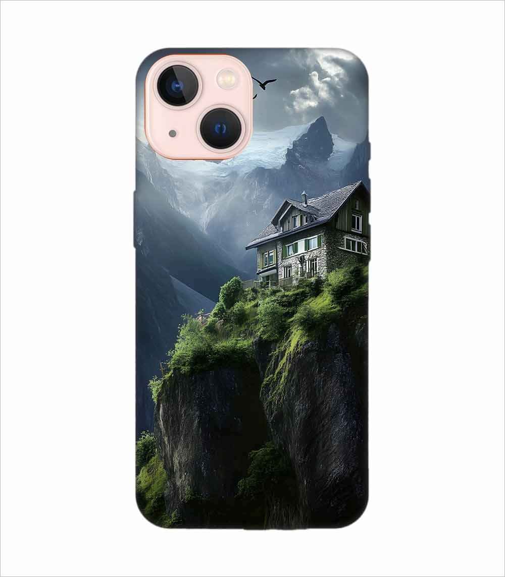 Apple Iphone 13 Back Case Covers Charming Stone House Sits Perched High Atop Mountain Cliff With Snowcapped Peaks Distance