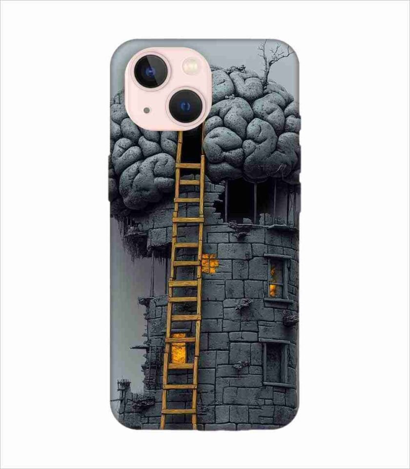 Apple Iphone 14 Plus Back Case Covers 2D Digital Illustration Brain With Ladder