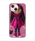 Apple Iphone 14 Plus Back Case Covers Adorable Animated Girl Character Pink Hoodie Glasses Holding Alarm Clock Pink Background