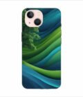 Apple Iphone 14 Plus Back Case Covers Blue Green Abstract Background With Pattern Waves Tree