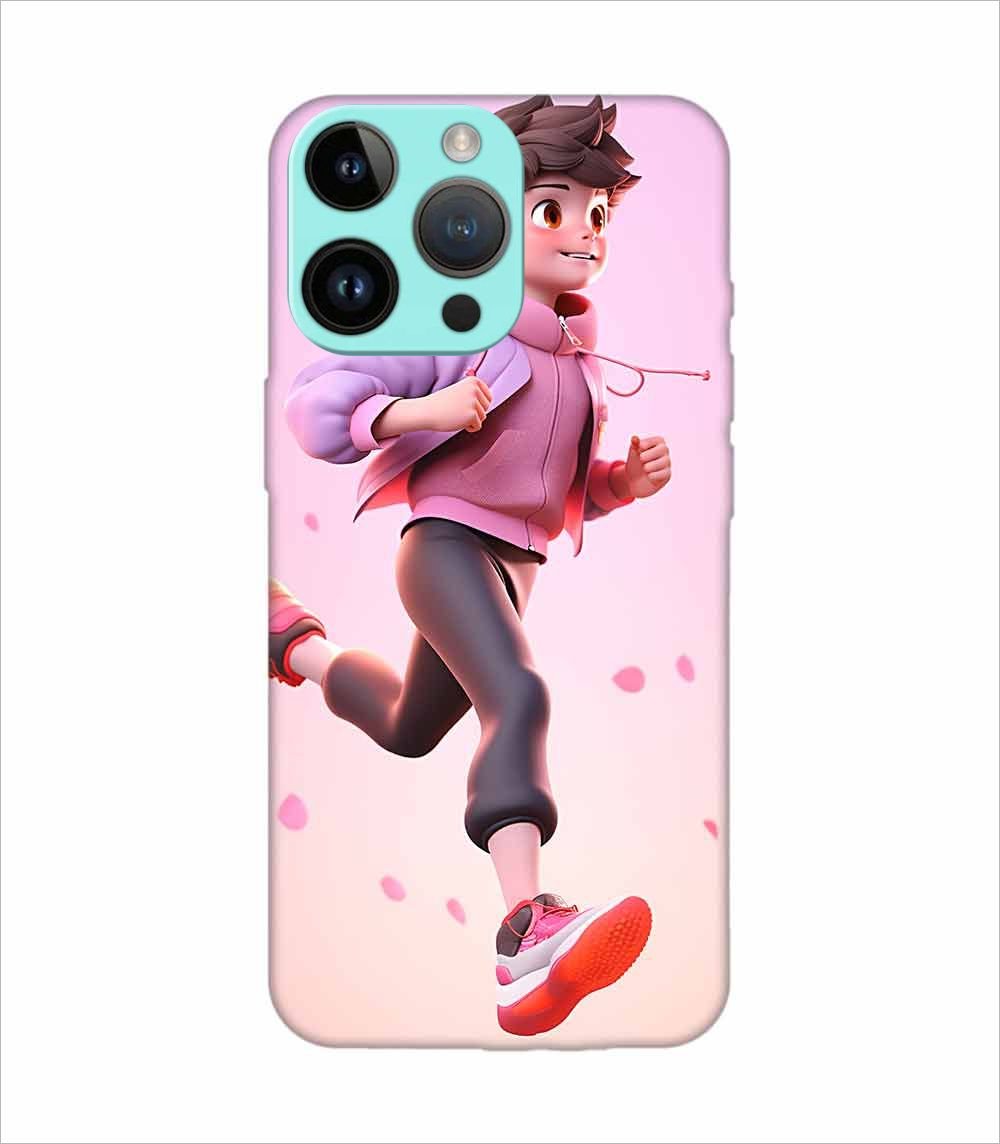 Apple Iphone 14 Pro Max Back Case Covers 3D Illustration Child Running Spring Concept Illustration Childrens Cartoon Outdoor