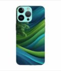 Apple Iphone 14 Pro Max Back Case Covers Blue Green Abstract Background With Pattern Waves Tree