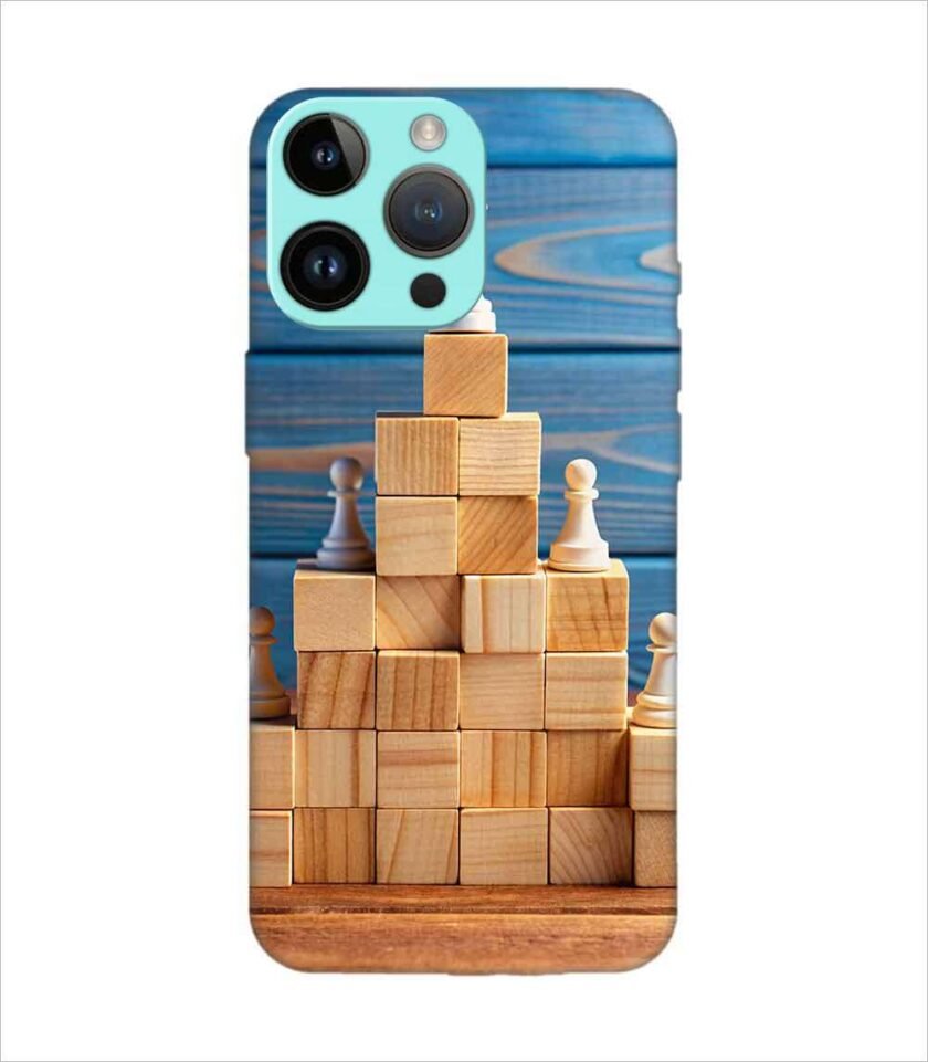 Apple Iphone 14 Pro Max Back Case Covers Business Hierarchy Ranking Strategy Concept With Chess Pieces Standing Pyramid Wooden Building Blocks With King Top With Copy Space