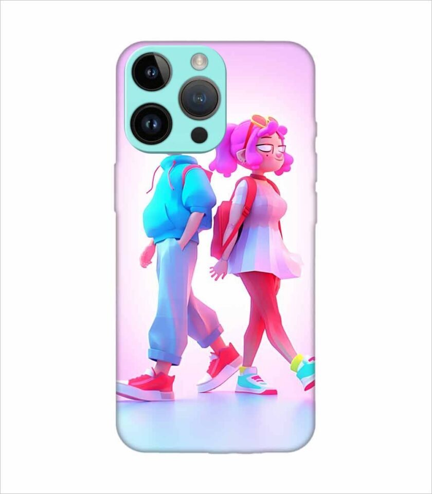 Apple Iphone 14 Pro Max Back Case Covers Cartoon Characters Walking Pink Background With Blue Background Generative Ai