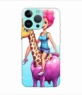 Apple Iphone 14 Pro Max Back Case Covers Cartoon Girl Riding Giraffe With Pink Hair Blue Tank Top Generative Ai