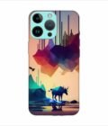 Apple Iphone 14 Pro Max Back Case Covers Colorful Poster With Moose Mountains Background