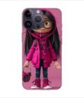 Apple Iphone 14 Pro Back Case Covers Adorable Animated Girl Character Pink Hoodie Glasses Holding Alarm Clock Pink Background