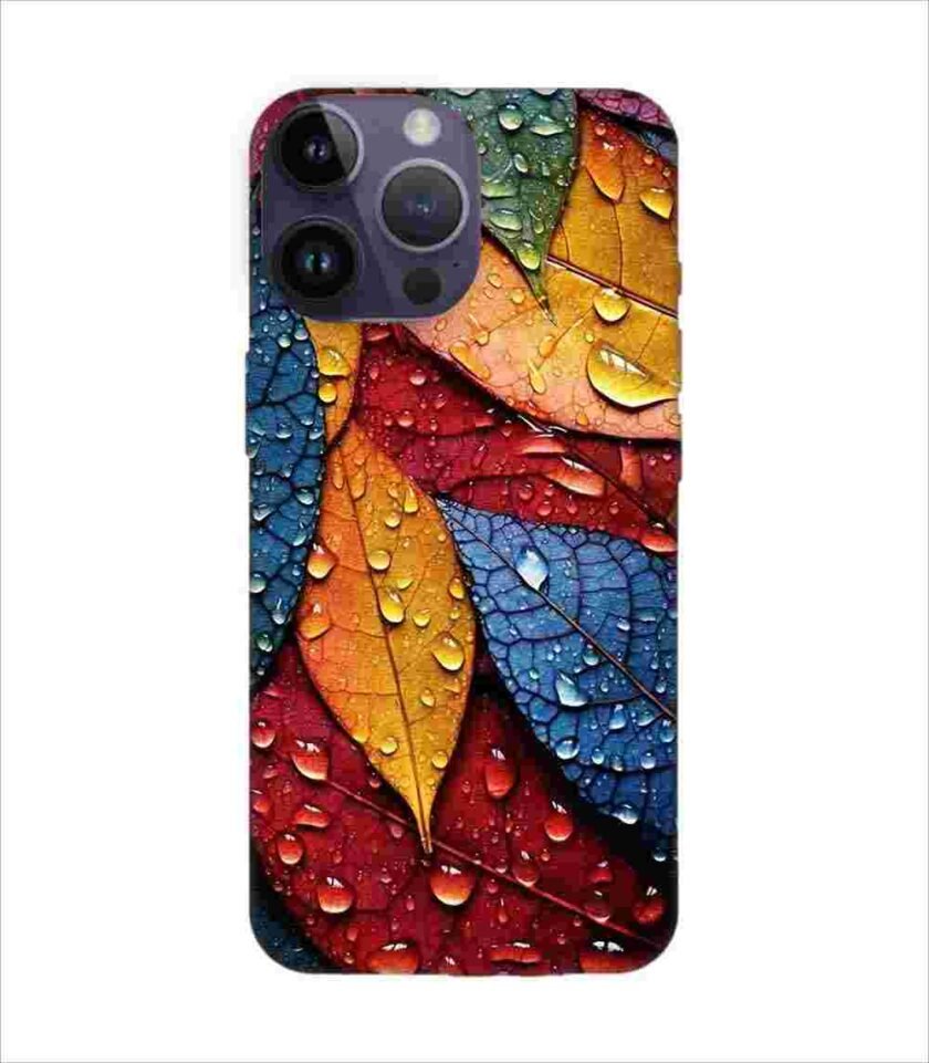 Apple Iphone 14 Pro Back Case Covers Close Up Bunch Colorful Leaves With Water Droplets Generative Ai