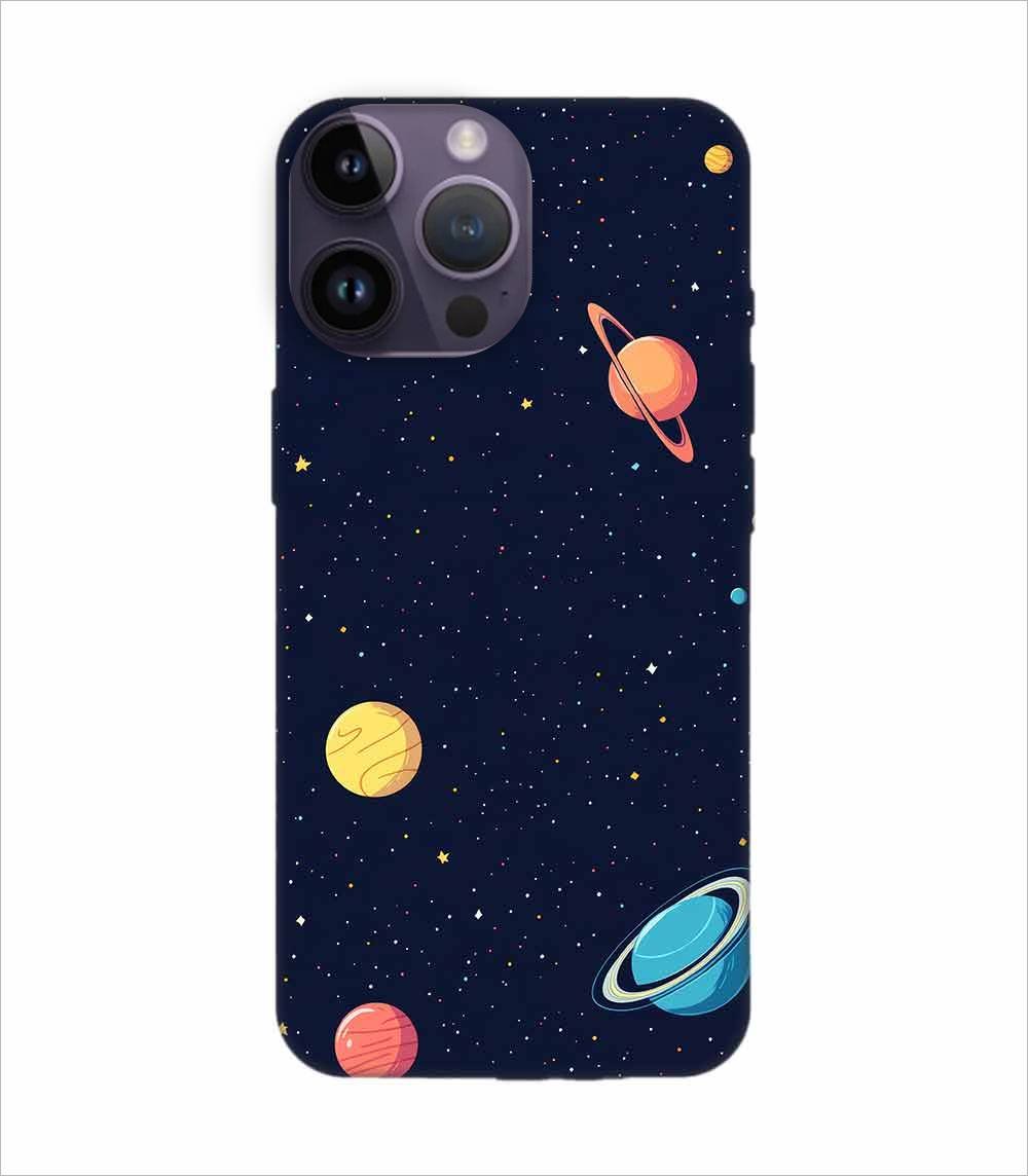 Apple Iphone 14 Pro Back Case Covers Colorful Planets Stars Space Galaxy Background Illustration