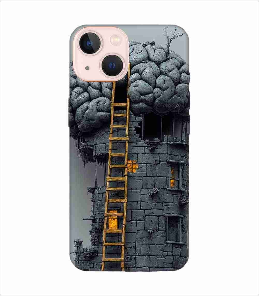 Apple Iphone 14 Back Case Covers 2D Digital Illustration Brain With Ladder