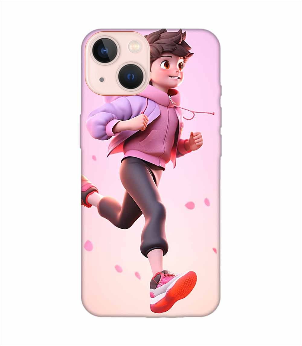 Apple Iphone 14 Back Case Covers 3D Illustration Child Running Spring Concept Illustration Childrens Cartoon Outdoor