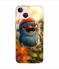 Apple Iphone 14 Back Case Covers Blue Bird With Red Beret Sitting Branch Field Flowers