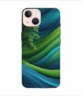 Apple Iphone 14 Back Case Covers Blue Green Abstract Background With Pattern Waves Tree
