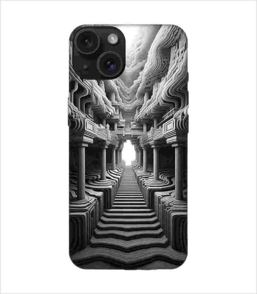 Apple Iphone 15 Pro Max Back Case Covers Abstract Geometry Black White Illustration