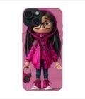 Apple Iphone 15 Pro Max Back Case Covers Adorable Animated Girl Character Pink Hoodie Glasses Holding Alarm Clock Pink Background
