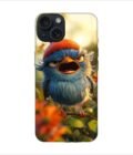 Apple Iphone 15 Pro Max Back Case Covers Blue Bird With Red Beret Sitting Branch Field Flowers