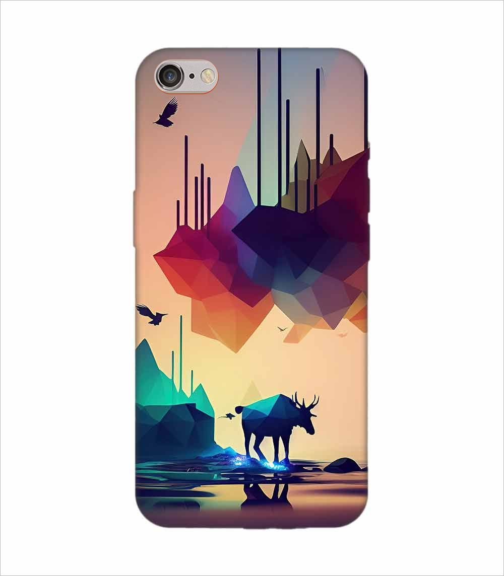 Apple Iphone 15 Pro Back Case Covers Colorful Poster With Moose Mountains Background