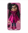 Apple Iphone 16 Plus Back Case Covers Adorable Animated Girl Character Pink Hoodie Glasses Holding Alarm Clock Pink Background