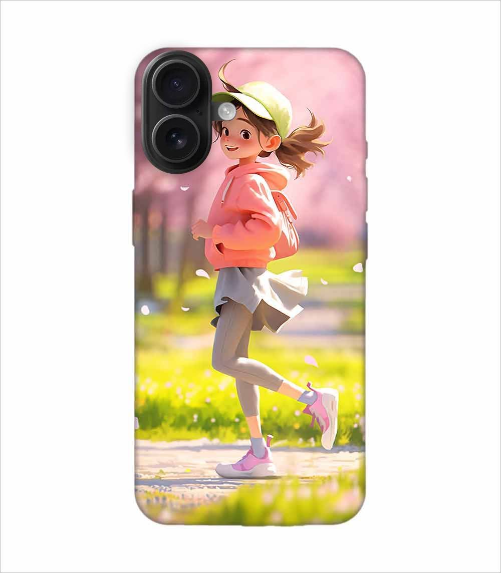 Apple Iphone 16 Plus Back Case Covers Beginning Spring Illustration 3D Illustration Girl Running Spring