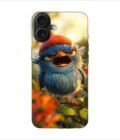 Apple Iphone 16 Plus Back Case Covers Blue Bird With Red Beret Sitting Branch Field Flowers