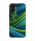 Apple Iphone 16 Plus Back Case Covers Blue Green Abstract Background With Pattern Waves Tree