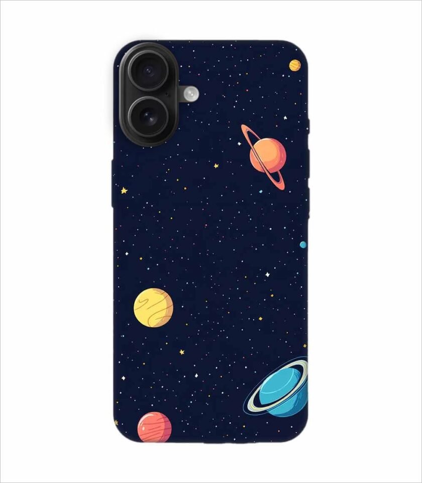 Apple Iphone 16 Plus Back Case Covers Colorful Planets Stars Space Galaxy Background Illustration