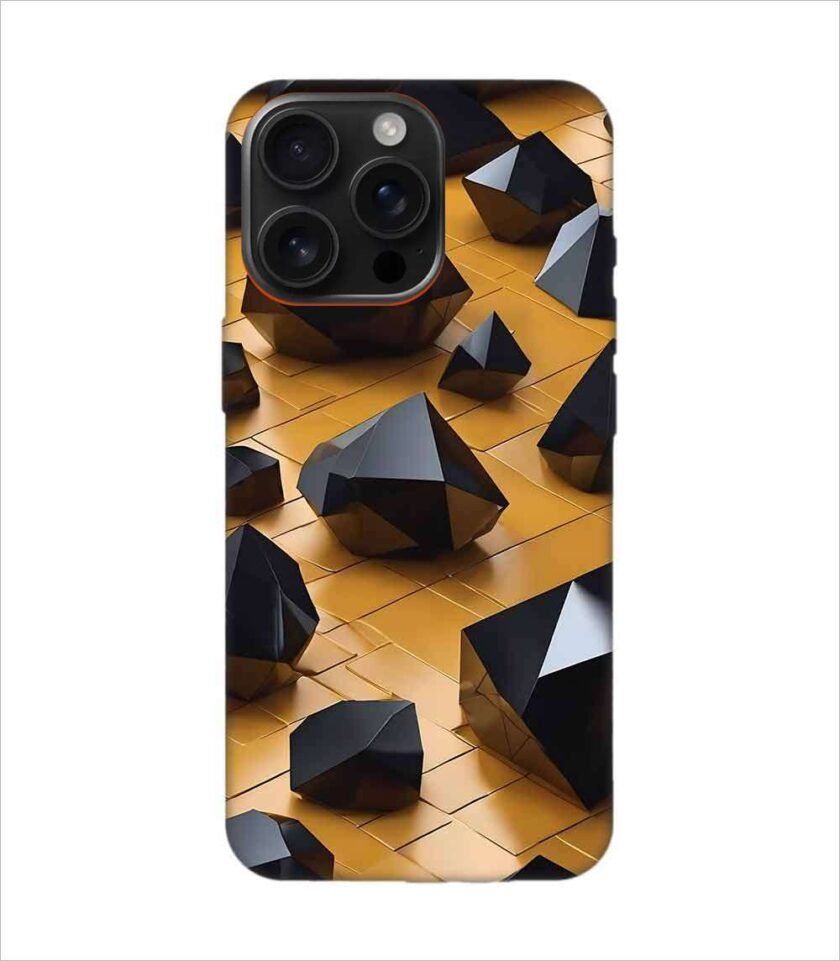 Apple Iphone 16 Pro Max Back Case Covers Abstract 3D Rendering Black Surface Background With Futuristic Low Poly Shape