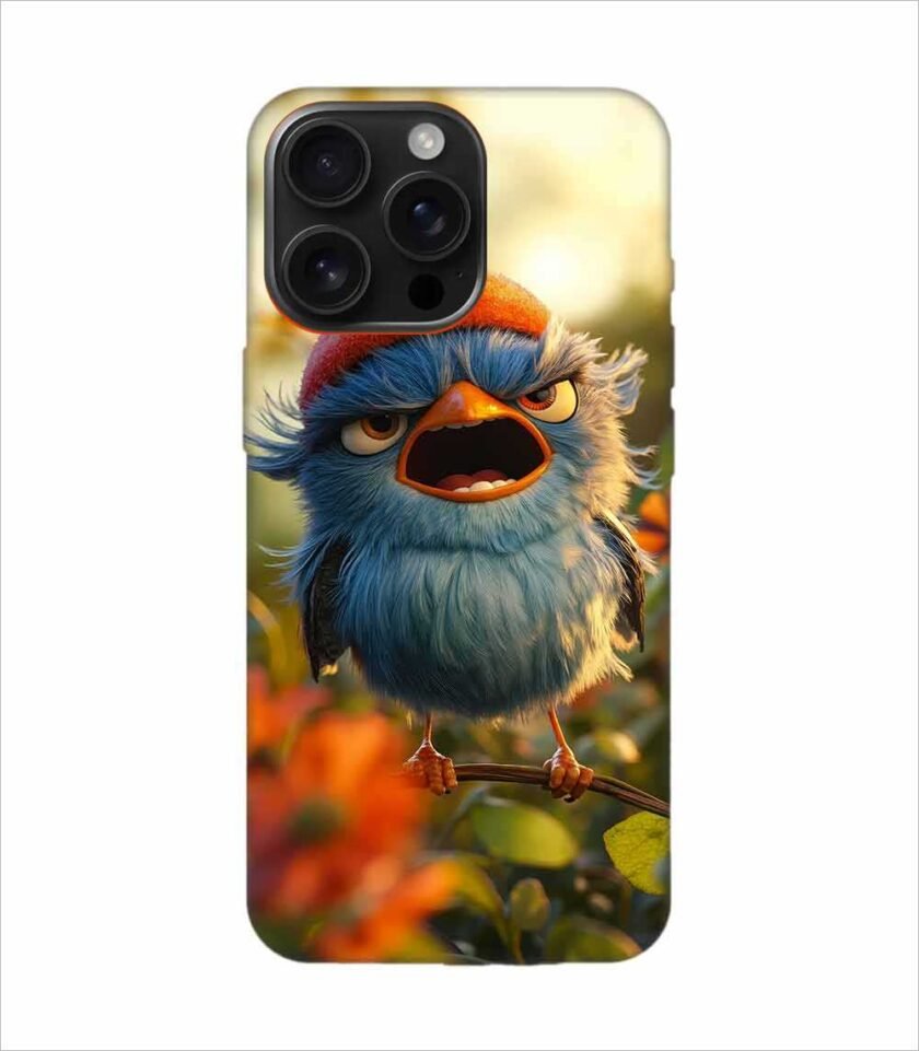 Apple Iphone 16 Pro Max Back Case Covers Blue Bird With Red Beret Sitting Branch Field Flowers