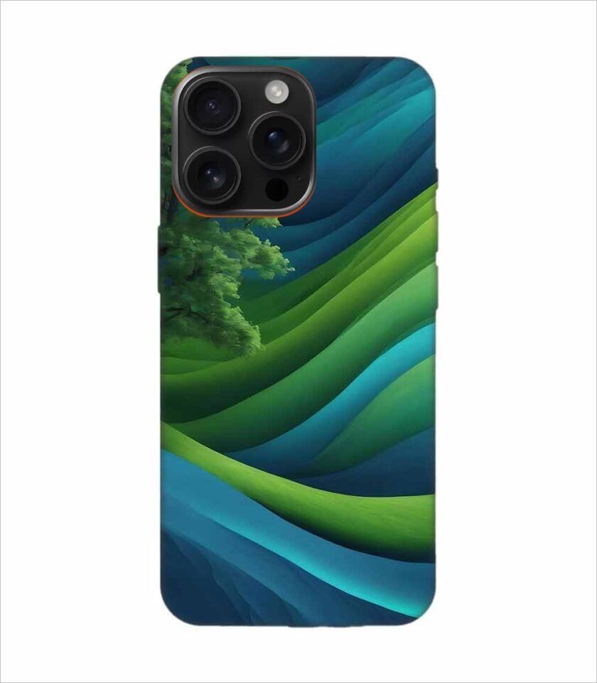 Apple Iphone 16 Pro Max Back Case Covers Blue Green Abstract Background With Pattern Waves Tree