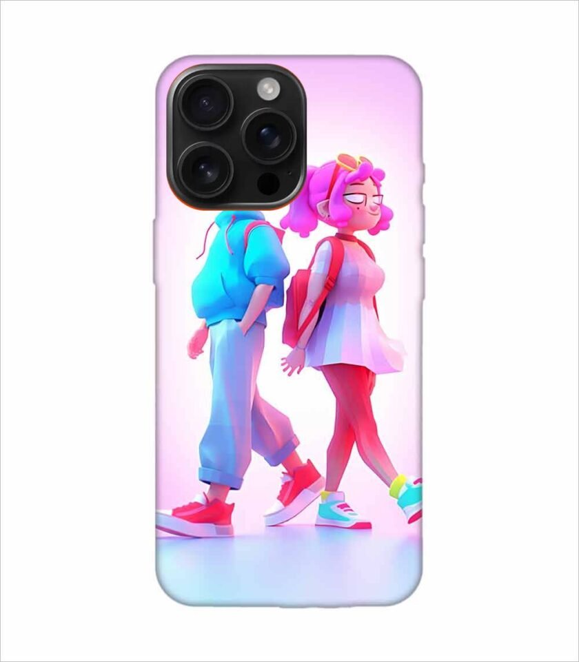 Apple Iphone 16 Pro Max Back Case Covers Cartoon Characters Walking Pink Background With Blue Background Generative Ai