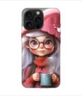 Apple Iphone 16 Pro Max Back Case Covers Cartoon Girl With Glasses Pink Hat Holding Cup Generative Ai