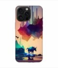 Apple Iphone 16 Pro Max Back Case Covers Colorful Poster With Moose Mountains Background