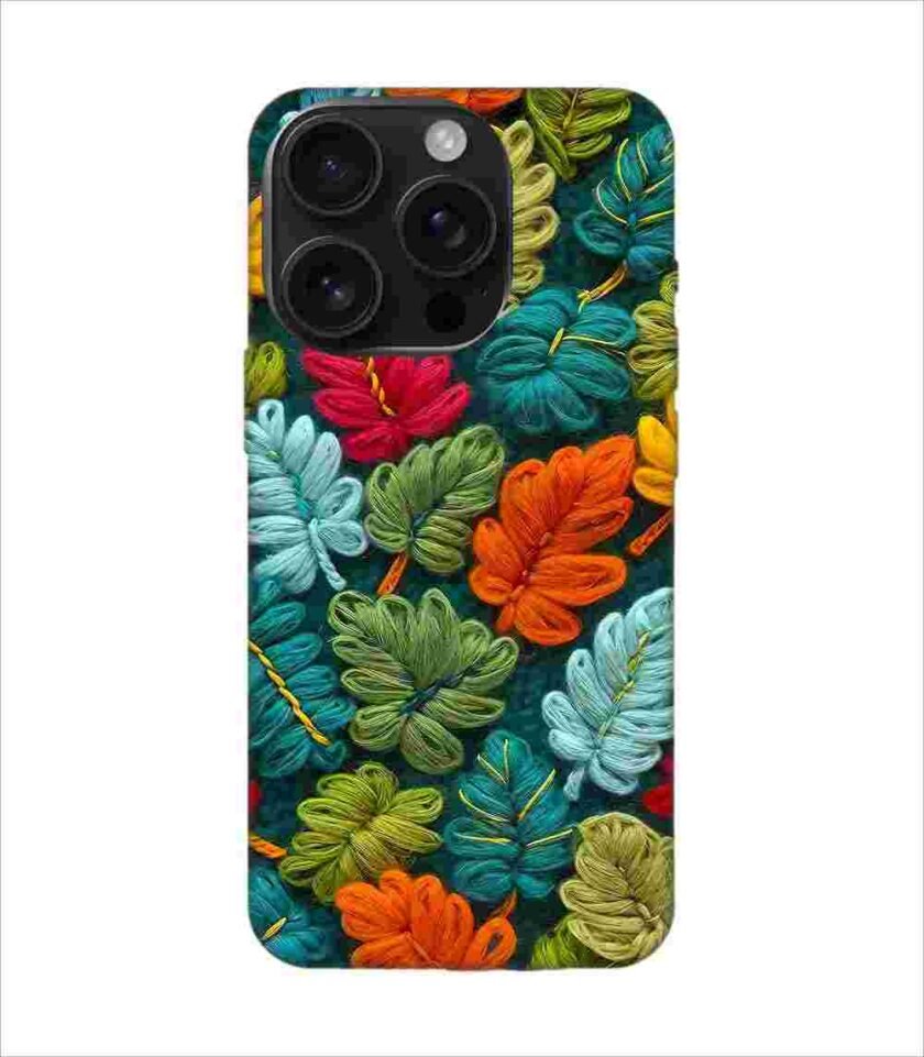 Apple Iphone 16 Pro Back Case Covers Abstract Technology Fractal Background With Neon Plant Pattern Dark Background Illustration