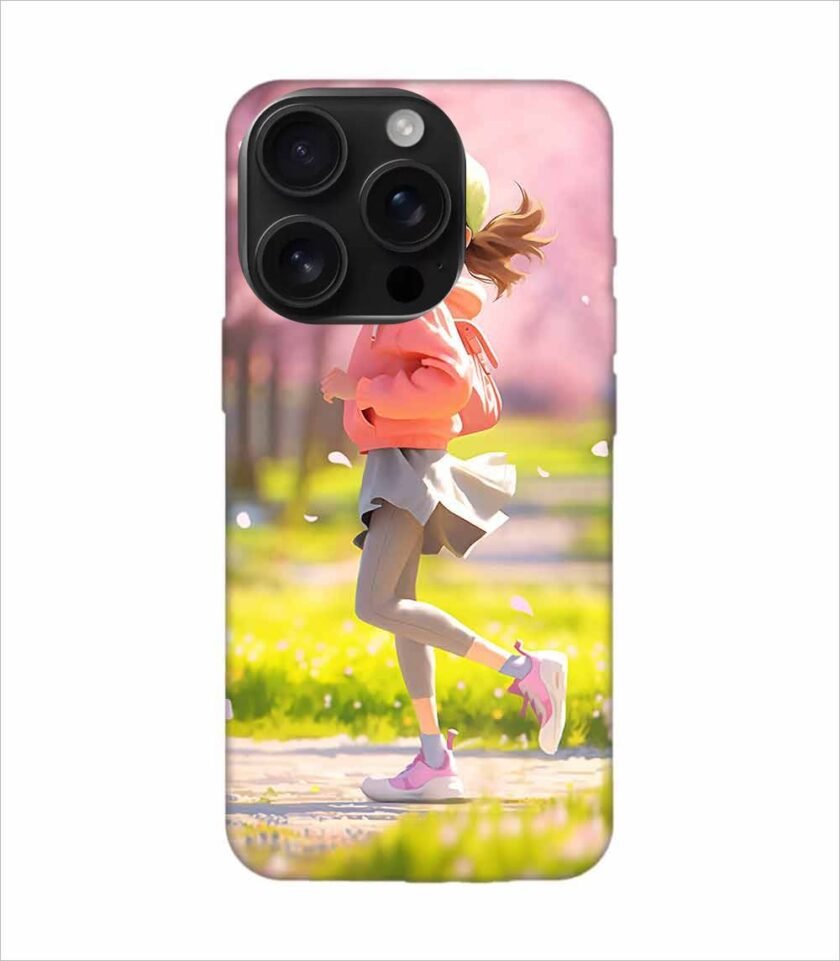 Apple Iphone 16 Pro Back Case Covers Beginning Spring Illustration 3D Illustration Girl Running Spring