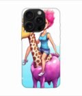 Apple Iphone 16 Pro Back Case Covers Cartoon Girl Riding Giraffe With Pink Hair Blue Tank Top Generative Ai