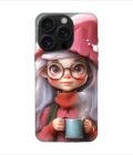 Apple Iphone 16 Pro Back Case Covers Cartoon Girl With Glasses Pink Hat Holding Cup Generative Ai