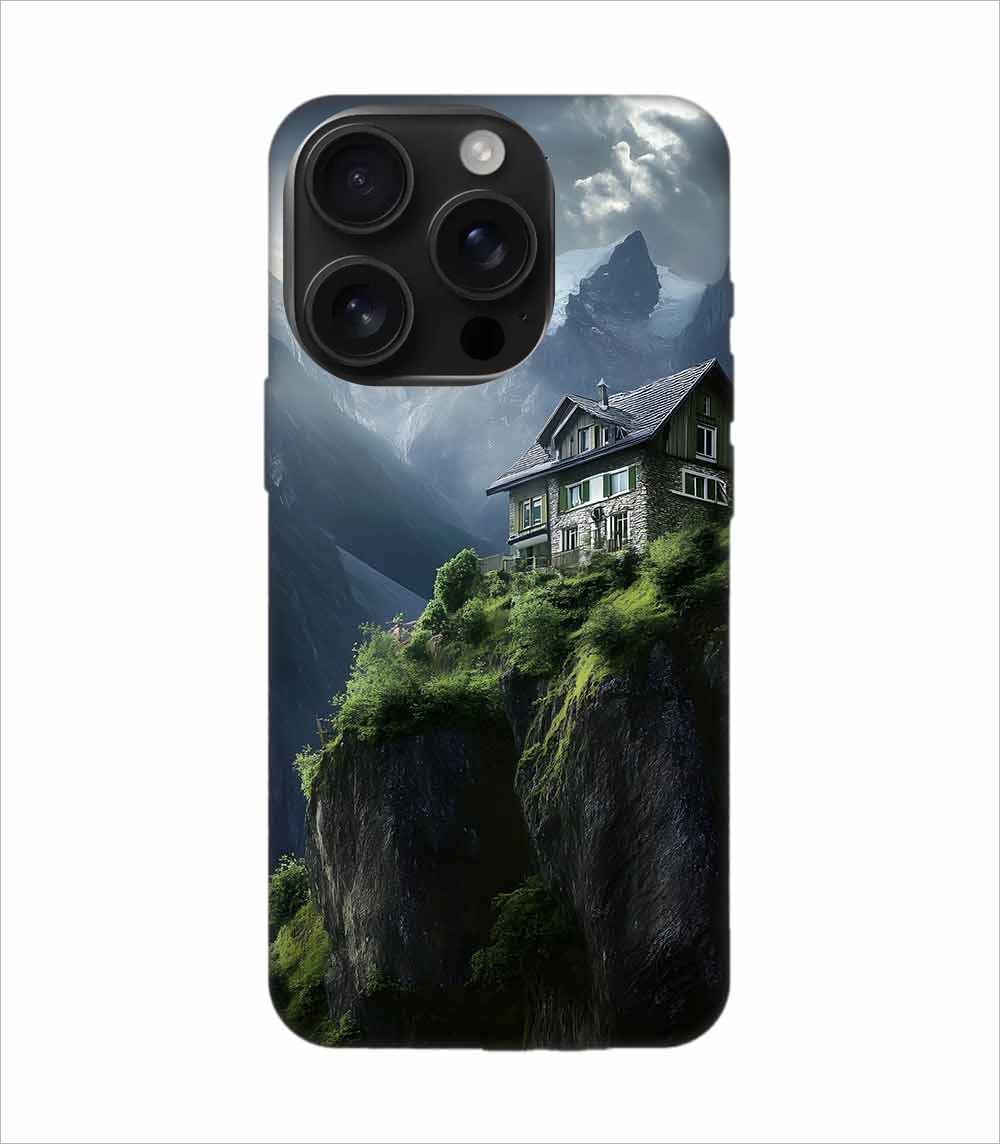 Apple Iphone 16 Pro Back Case Covers Charming Stone House Sits Perched High Atop Mountain Cliff With Snowcapped Peaks Distance