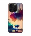 Apple Iphone 16 Pro Back Case Covers Colorful Poster With Moose Mountains Background