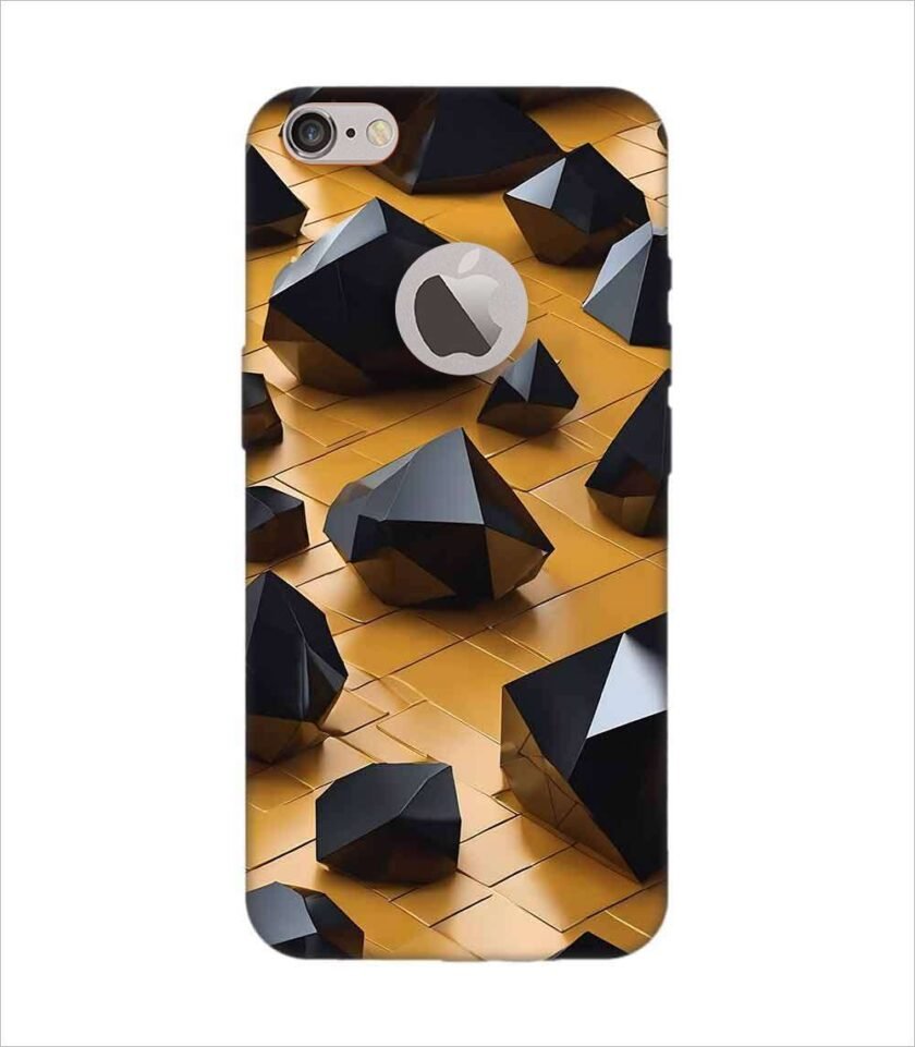 Apple Iphone 6 Logo Cut Back Case Covers Abstract 3D Rendering Black Surface Background With Futuristic Low Poly Shape