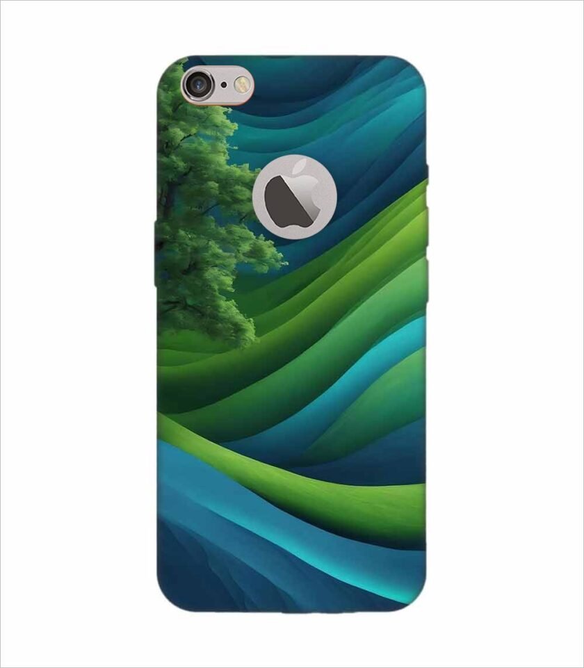 Apple Iphone 6 Logo Cut Back Case Covers Blue Green Abstract Background With Pattern Waves Tree