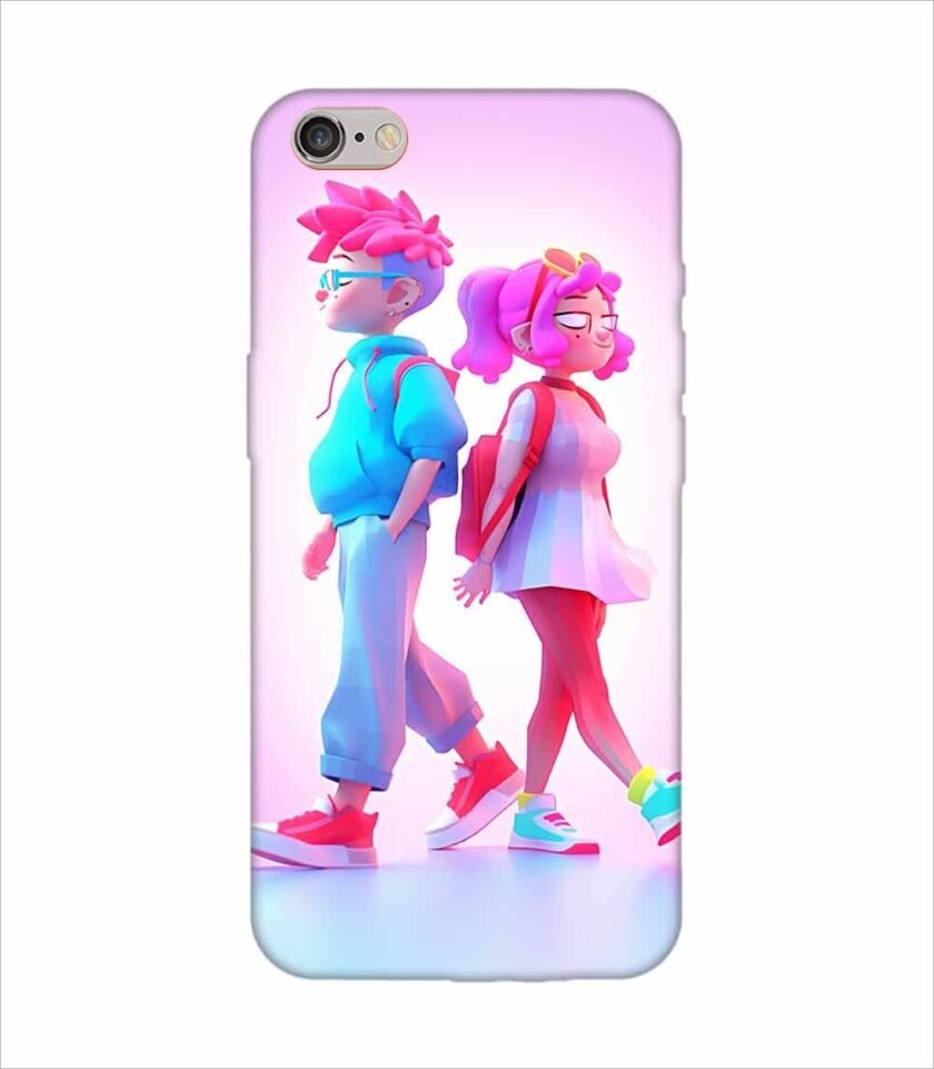 Apple Iphone 6 Plus Back Case Covers Cartoon Characters Walking Pink Background With Blue Background Generative Ai 1