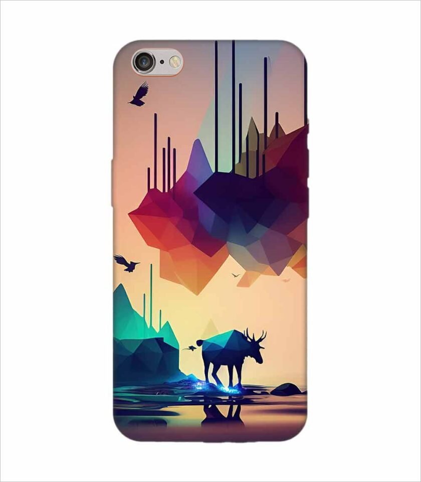 Apple Iphone 6 Plus Back Case Covers Colorful Poster With Moose Mountains Background