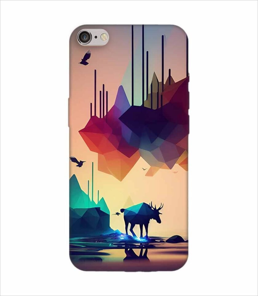 Apple Iphone 6 Back Case Covers Colorful Poster With Moose Mountains Background