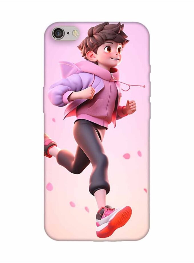 Apple Iphone 6S Logo Cut Back Case Covers 3D Illustration Child Running Spring Concept Illustration Childrens Cartoon Outdoor