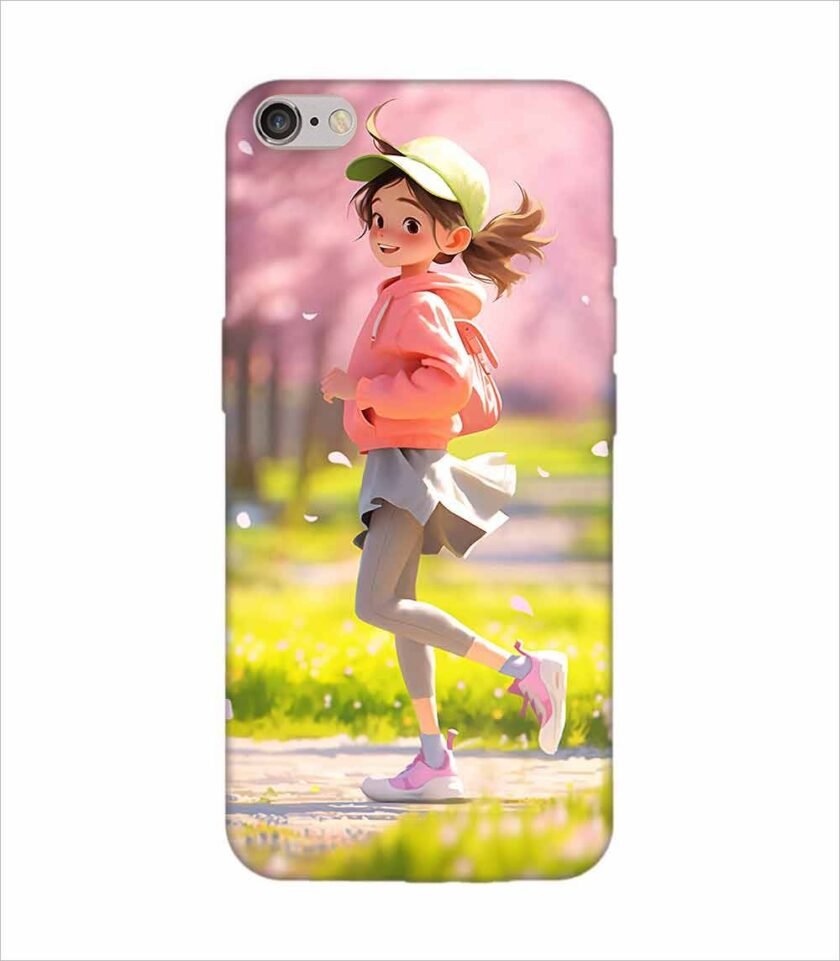 Apple Iphone 6S Logo Cut Back Case Covers Beginning Spring Illustration 3D Illustration Girl Running Spring