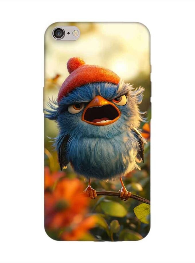 Apple Iphone 6S Logo Cut Back Case Covers Blue Bird With Red Beret Sitting Branch Field Flowers