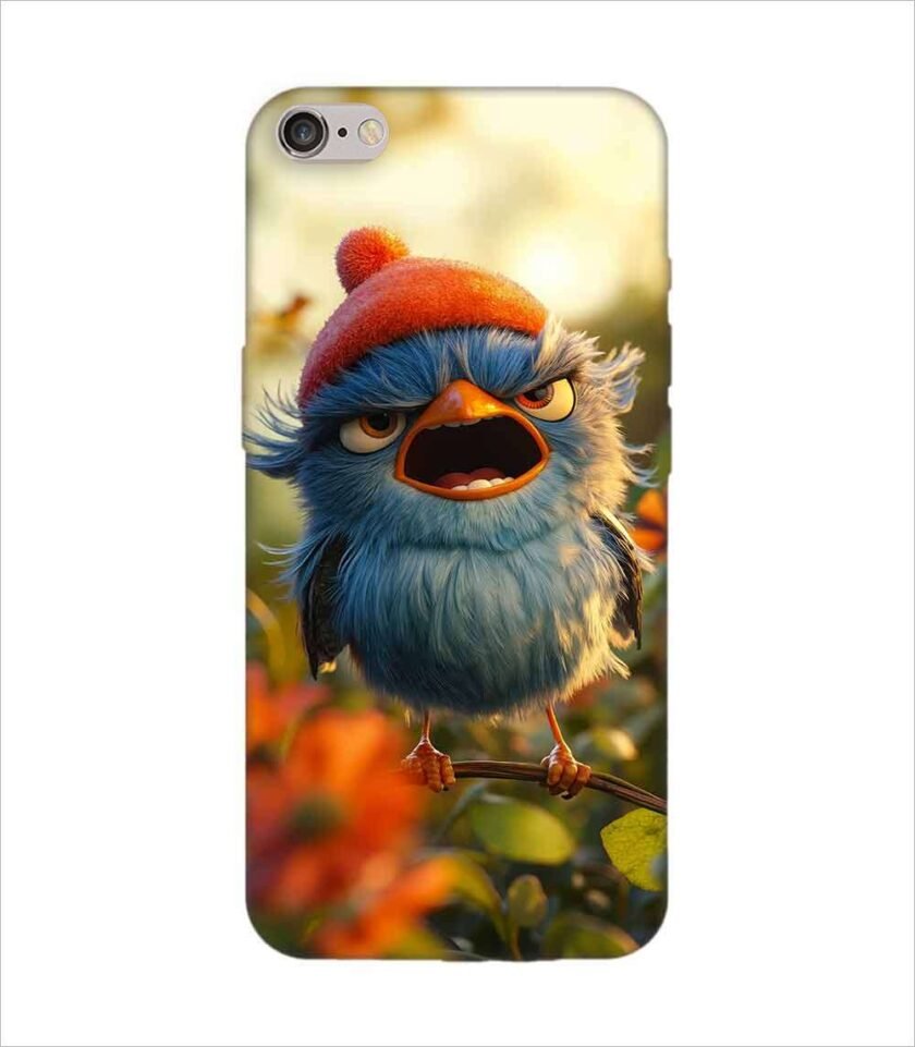 Apple Iphone 6S Logo Cut Back Case Covers Blue Bird With Red Beret Sitting Branch Field Flowers