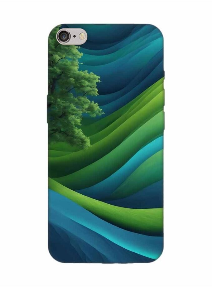 Apple Iphone 6S Logo Cut Back Case Covers Blue Green Abstract Background With Pattern Waves Tree